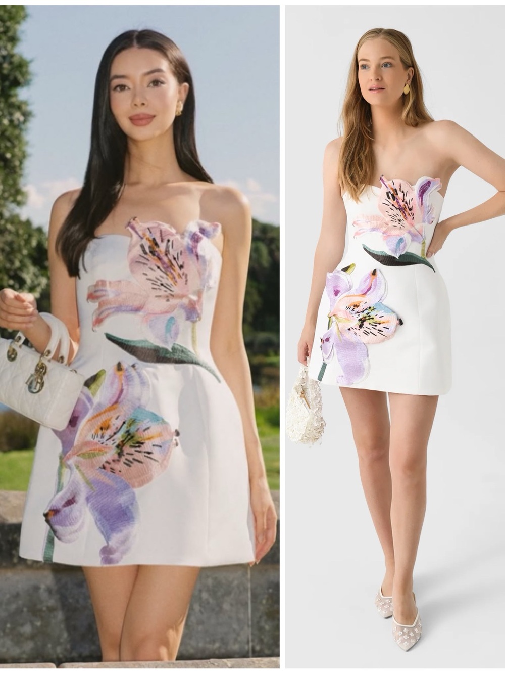 NWT Leo Lin Rosario Floral Mini Dress Lily Print in Snow White Women’s Size 8